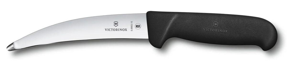 Нож кухонный Victorinox Fibrox, для удаления внутренностей, 150мм, заточка прямая, стальной, черный [5.6903.15]